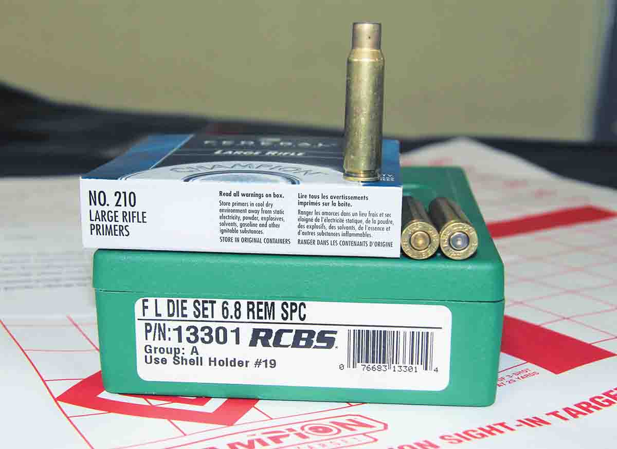 Components used for testing included Remington brass with Federal No. 210 primers and an RCBS full-length die set.